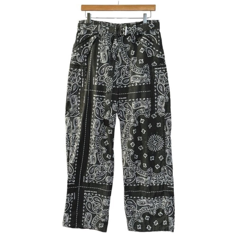 Sacai x Ghetto Gastro Black White Bandana Print Cargo Straight Leg Pants Size S